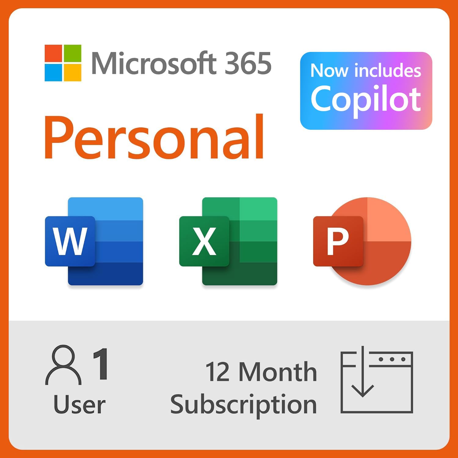 Microsoft 365 Personal with Copilot, 12 month subscription for one user